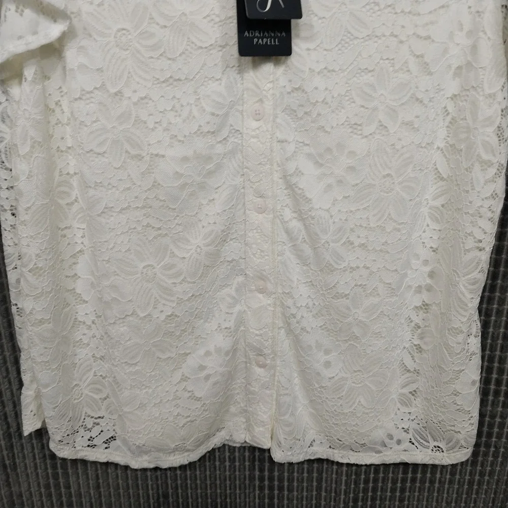Adrianna Papell Womens Blouse Floral Lace Flutter Sleeve M Ivory AD1S303204